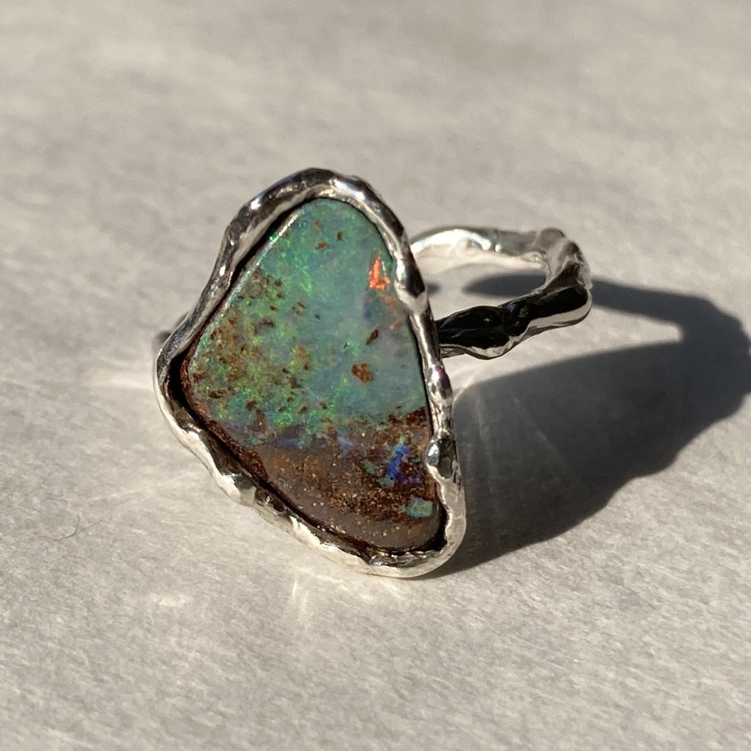 Boulder opal and silver ring (One-of-a-kind) - 戒指 - 半宝石 