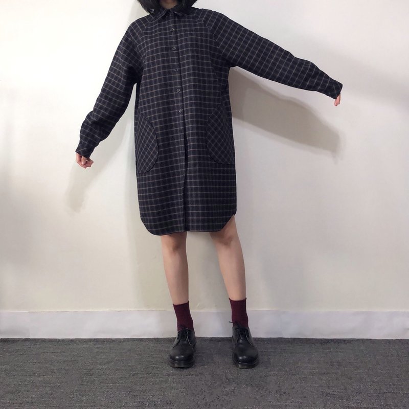 复古格纹 洋装 - 洋装/连衣裙 - 其他材质 蓝色