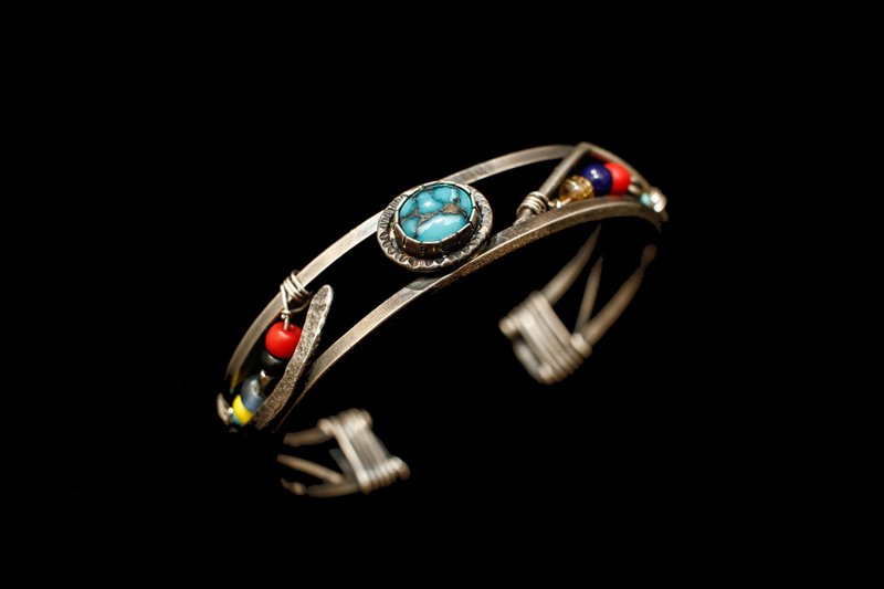 【手环系列】无优化湖北高瓷蓝松石 925纯银 多宝手环 (超好搭) - 手链/手环 - 宝石 多色