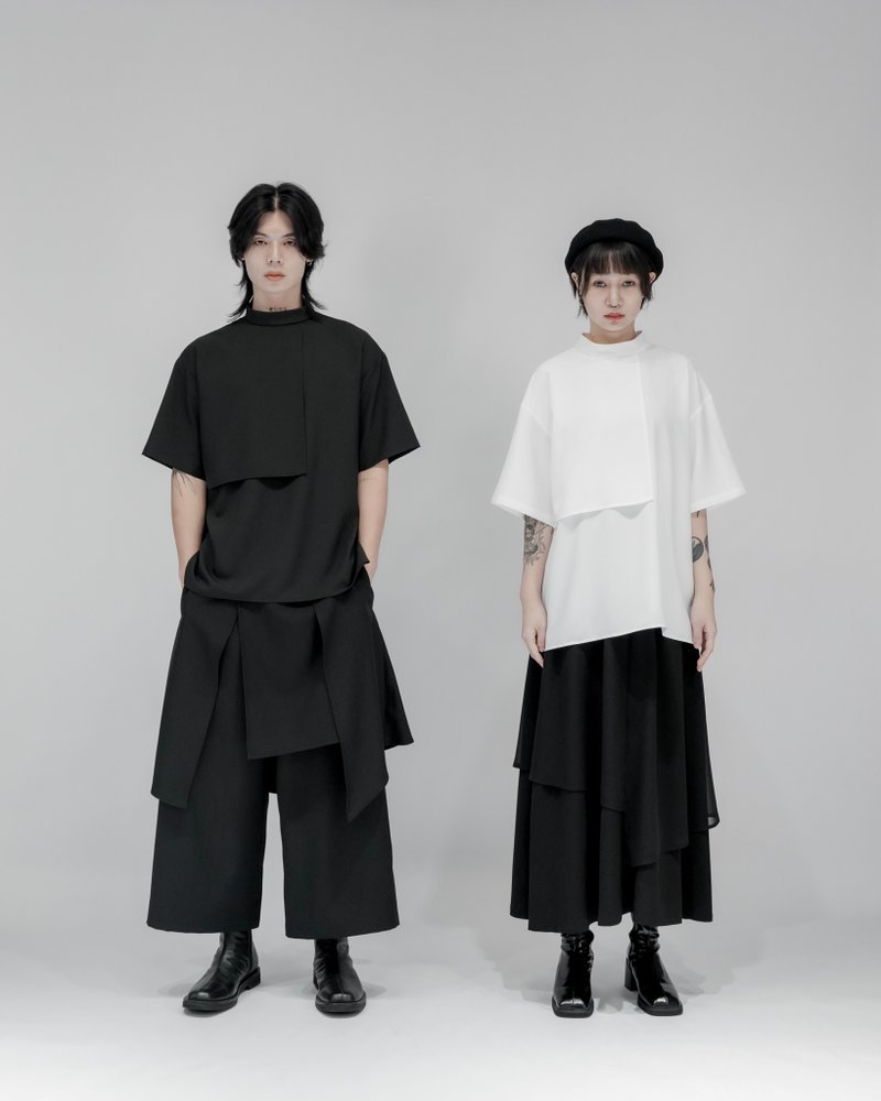 MUKK DESIGN 裁片五分袖上衣-黑 - 男装上衣/T 恤 - 聚酯纤维 黑色