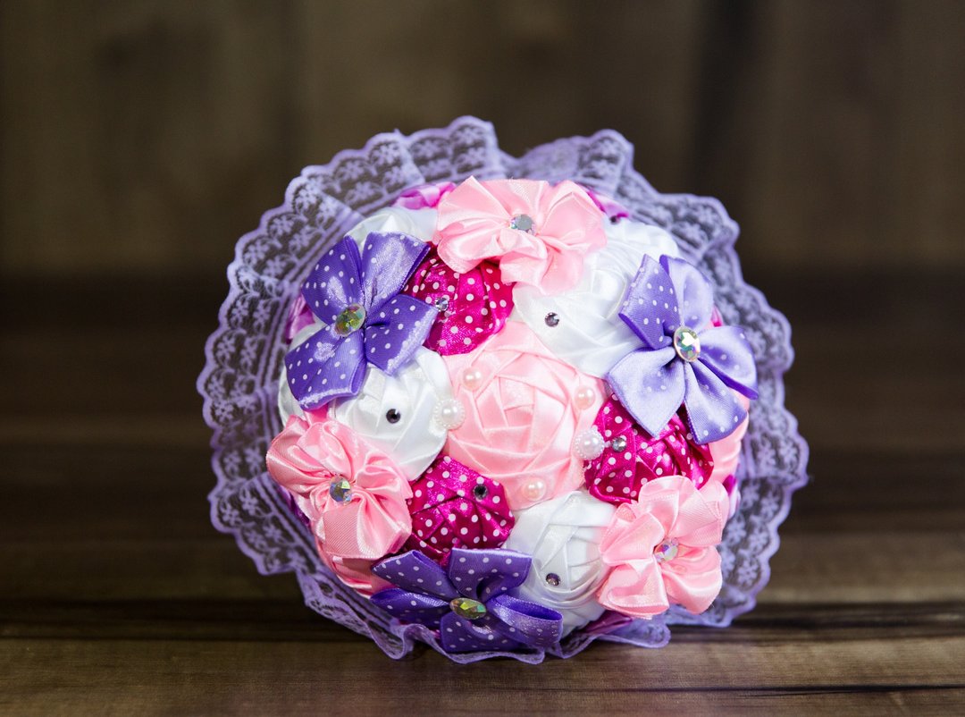 Purple flower bouquet Wedding bouquets Kanzashi style Japanese wedding Bridal - 其他 - 其他材质 紫色