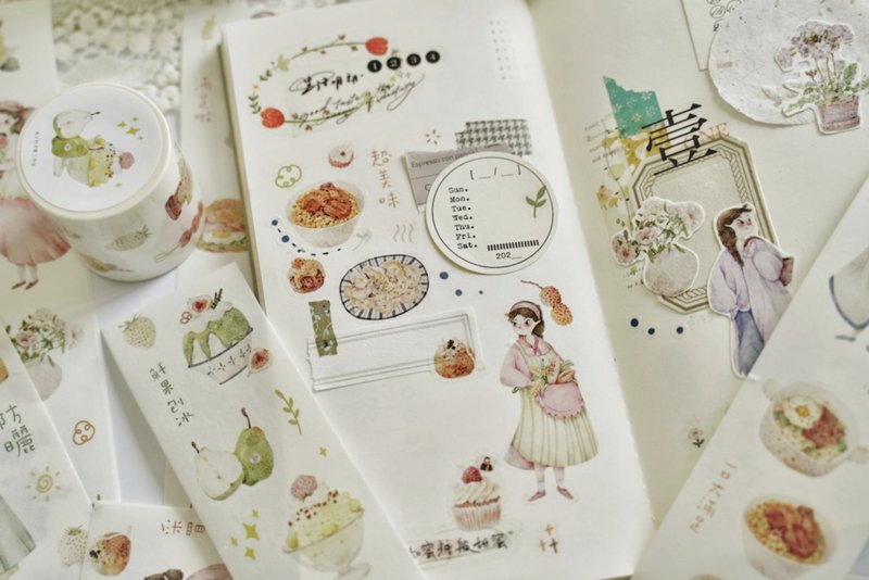 少女日记 女の子 美食 スイーツ 花 PET 和紙膠帶 (kiss-cut) - 纸胶带 - 其他材质 多色