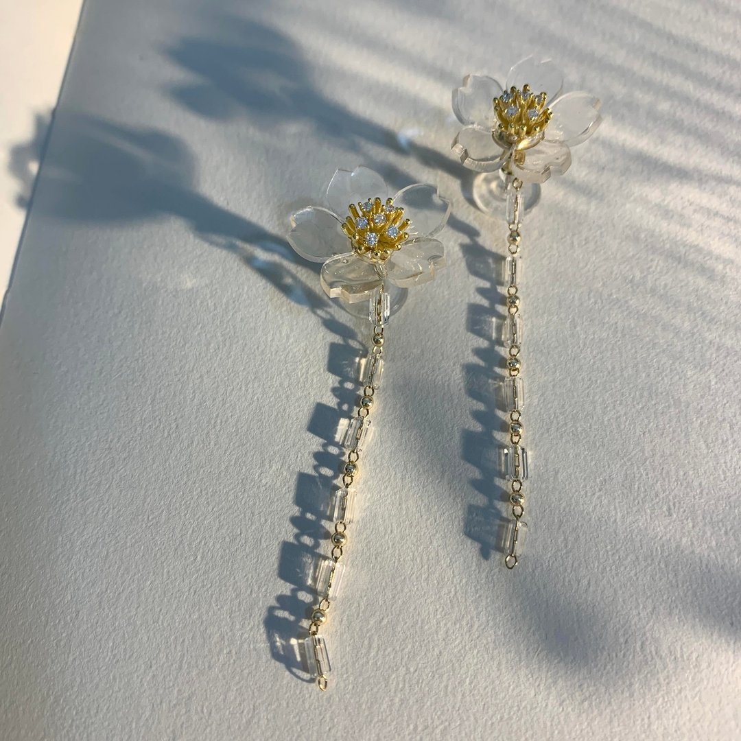 耳环 樱花 树脂 冰晶花系列 花 银饰 耳夹 礼物 礼盒 手工 情人节 - 耳环/耳夹 - 绣线 多色