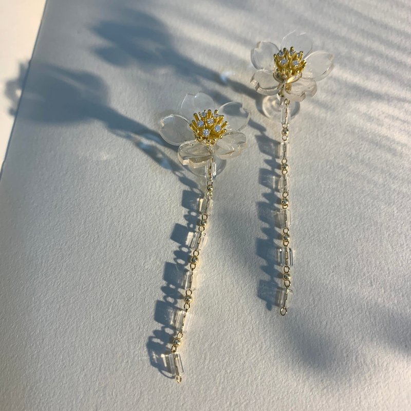 耳环 樱花 树脂 冰晶花系列 花 银饰 耳夹 礼物 礼盒 手工 情人节 - 耳环/耳夹 - 绣线 多色