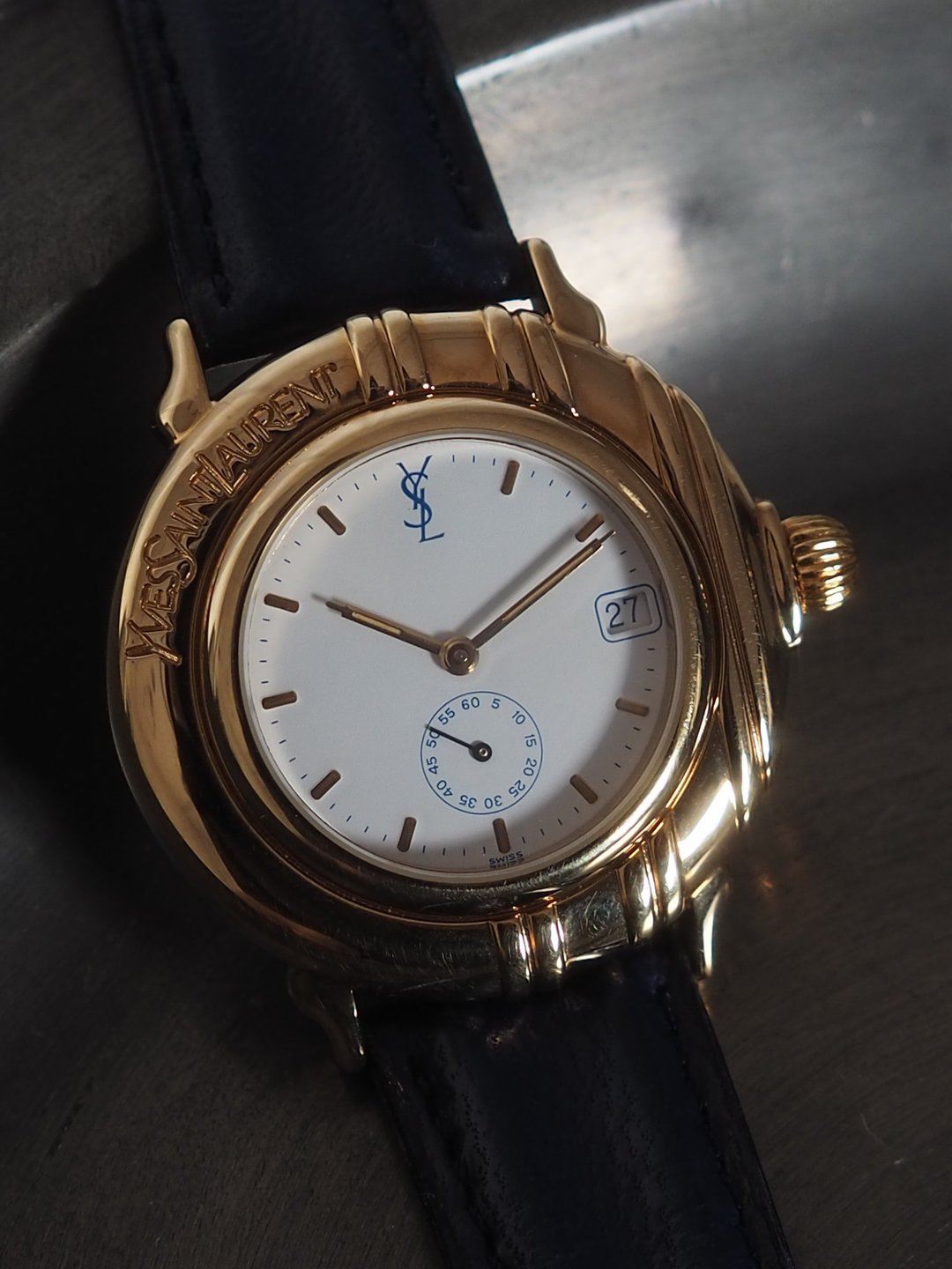 YVES SAINT LAURENT YSL 圣罗兰 圆形表 腕表 金色 蓝色 男女通用 古董 - 女表 - 不锈钢 金色