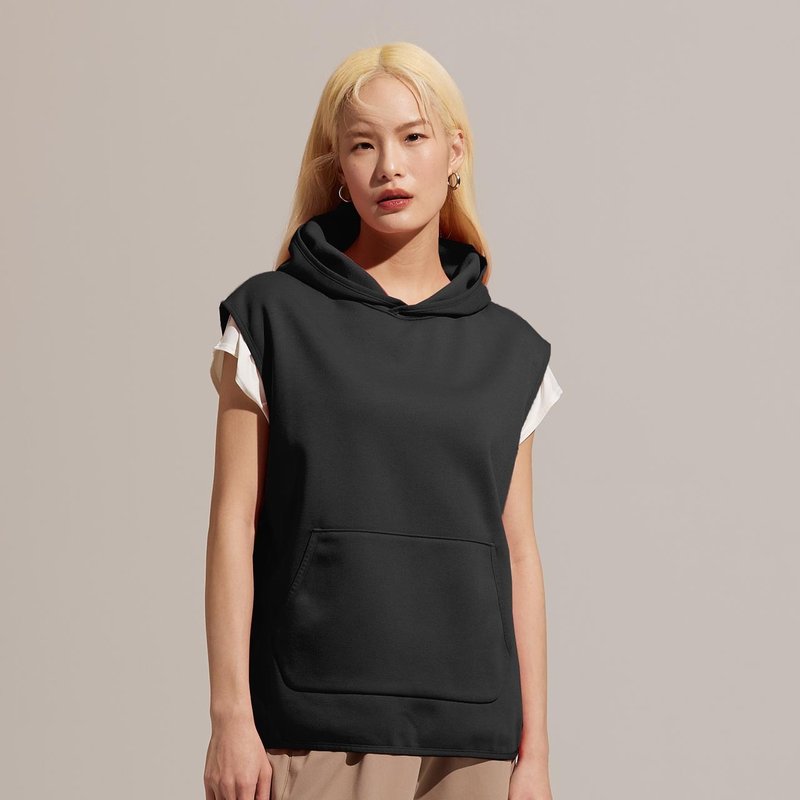 REBOOT动能-钉扣口袋连帽背心-石墨黑 - 女装背心 - 聚酯纤维 黑色