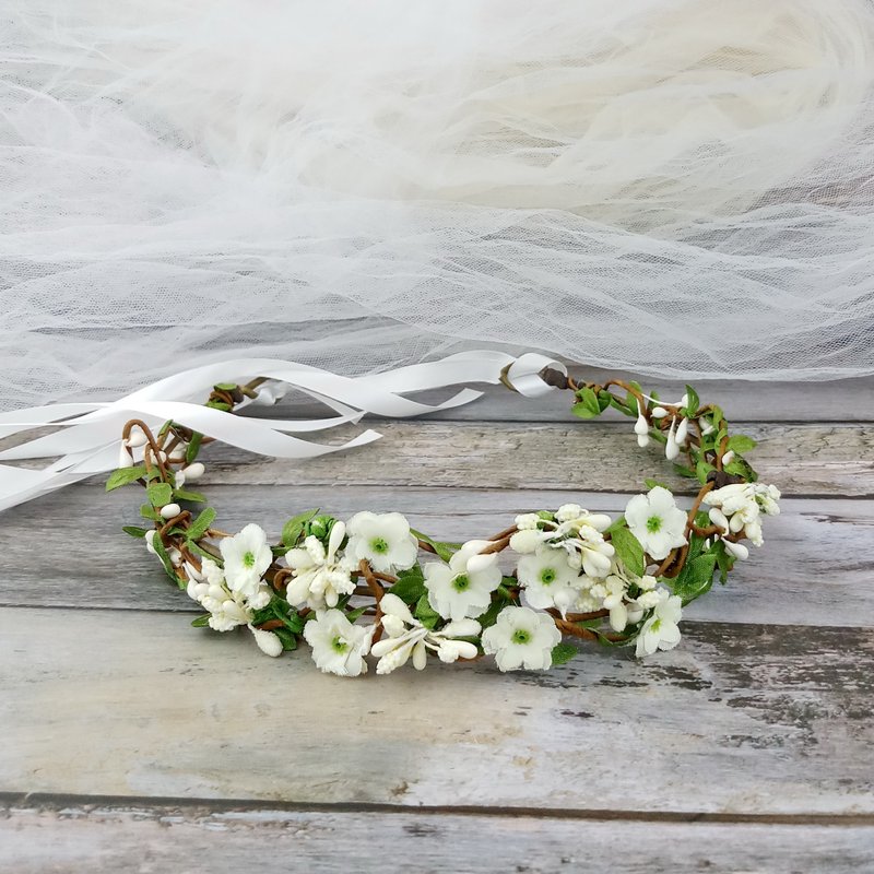 新娘花冠 欧陆田园风花环【小白花叶系列】C19【现货】 - 发饰 - 丝．绢 银色