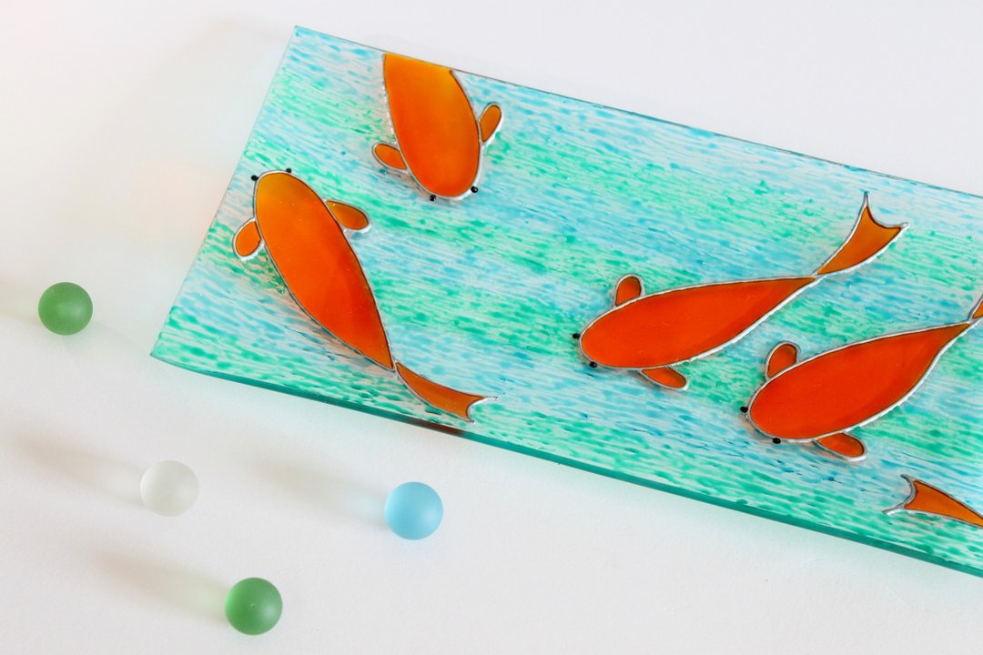 恋爱祝福 koi│手绘和风可爱鲤鱼彩绘玻璃画 - 摆饰 - 玻璃 多色