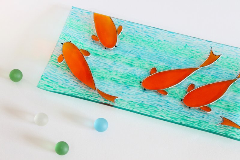 恋爱祝福 koi│手绘和风可爱鲤鱼彩绘玻璃画 - 摆饰 - 玻璃 多色