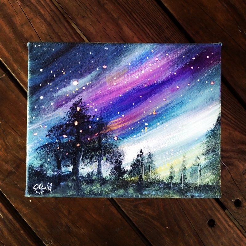 许愿星空  压克力复合媒材画作 - 海报/装饰画/版画 - 颜料 多色