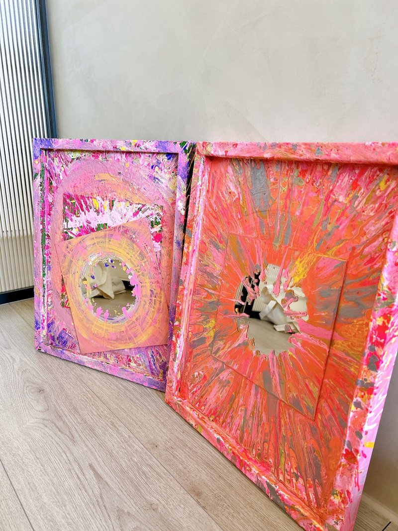 哒哒喵 送礼惊喜 每件只此一件的 Spin Art 幻彩镜子 - 摆饰 - 玻璃 多色