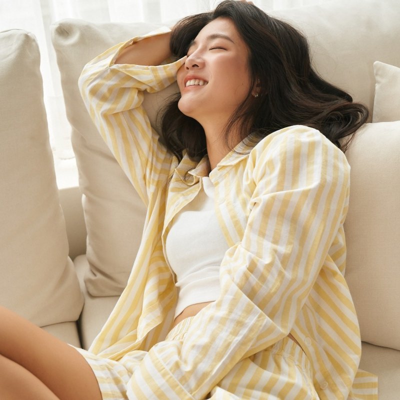 PAJAMAS TO GO 纯棉睡衣套装 - 柠檬奶昔 - 居家服/睡衣 - 其他材质 黄色