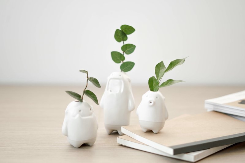 Tanwa Three Stone Heads - 摆饰 - 陶 白色