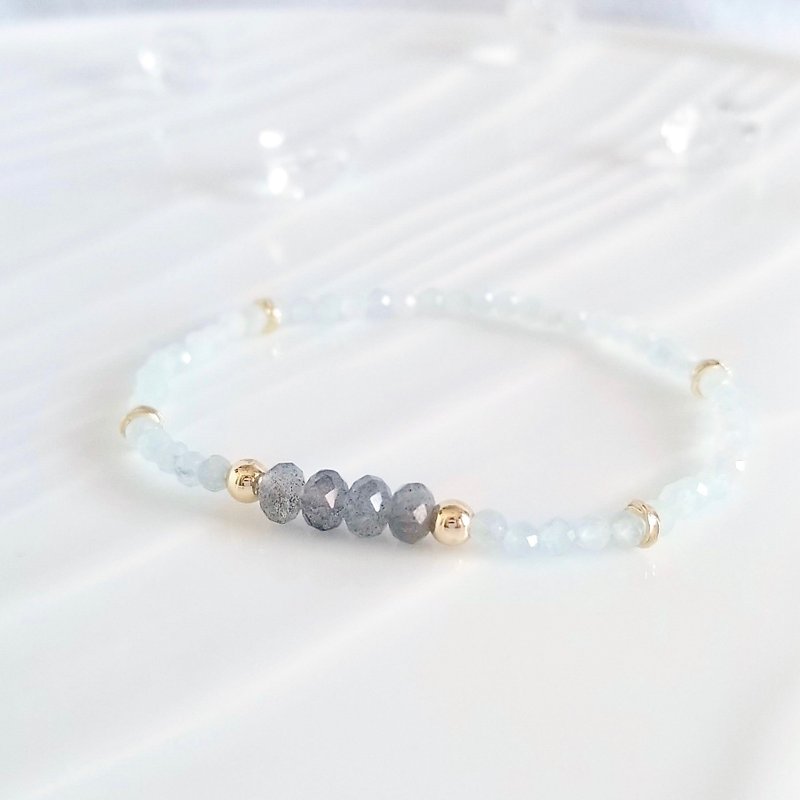 海蓝宝 拉长石 水晶手链 | 疗愈情绪压力 促进自我表达 沟通能力 - 手链/手环 - 水晶 蓝色