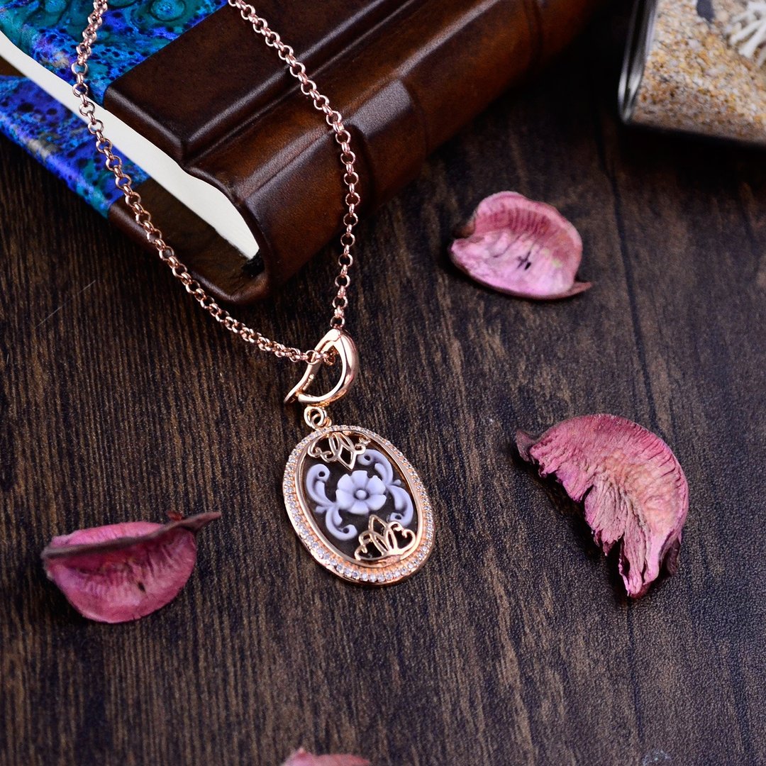 CAMEO 意大利手工贝雕轻珠宝-欧风图腾贝雕坠饰-Klimt-P61 - 项链 - 其他金属 金色