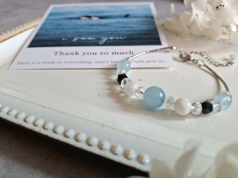 i sea you－虎鲸－海蓝宝、黑曜石、白水晶、白色雪花幽灵 - 手链/手环 - 半宝石 白色