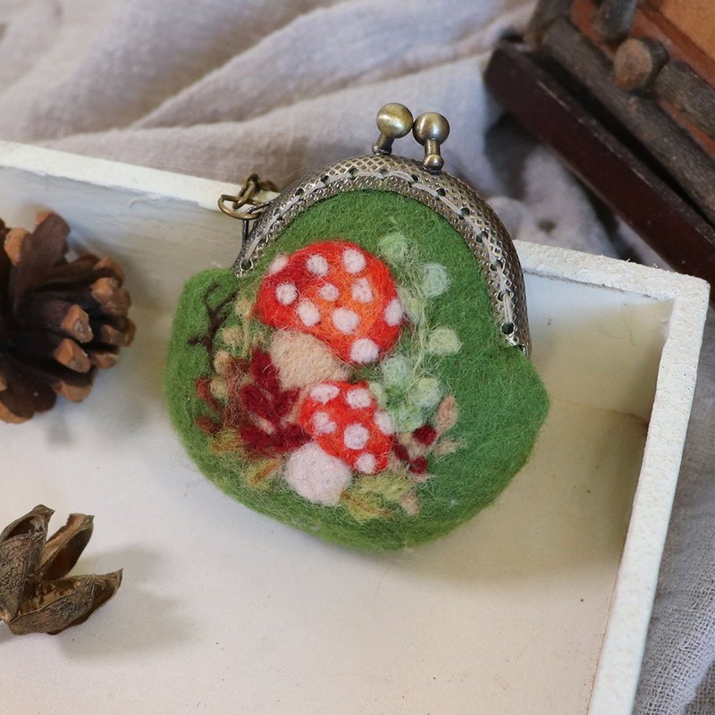 【羊毛毡】迷你口金包-小蘑菇系列-绿色调 - 零钱包 - 羊毛 绿色