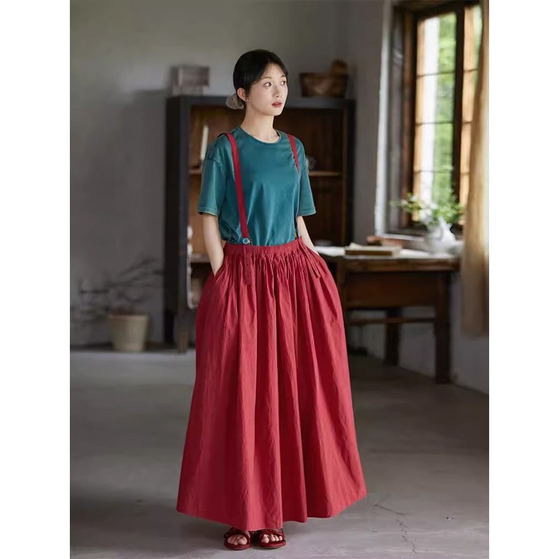 丹罽红棉背带裙 - 裙子 - 棉．麻 