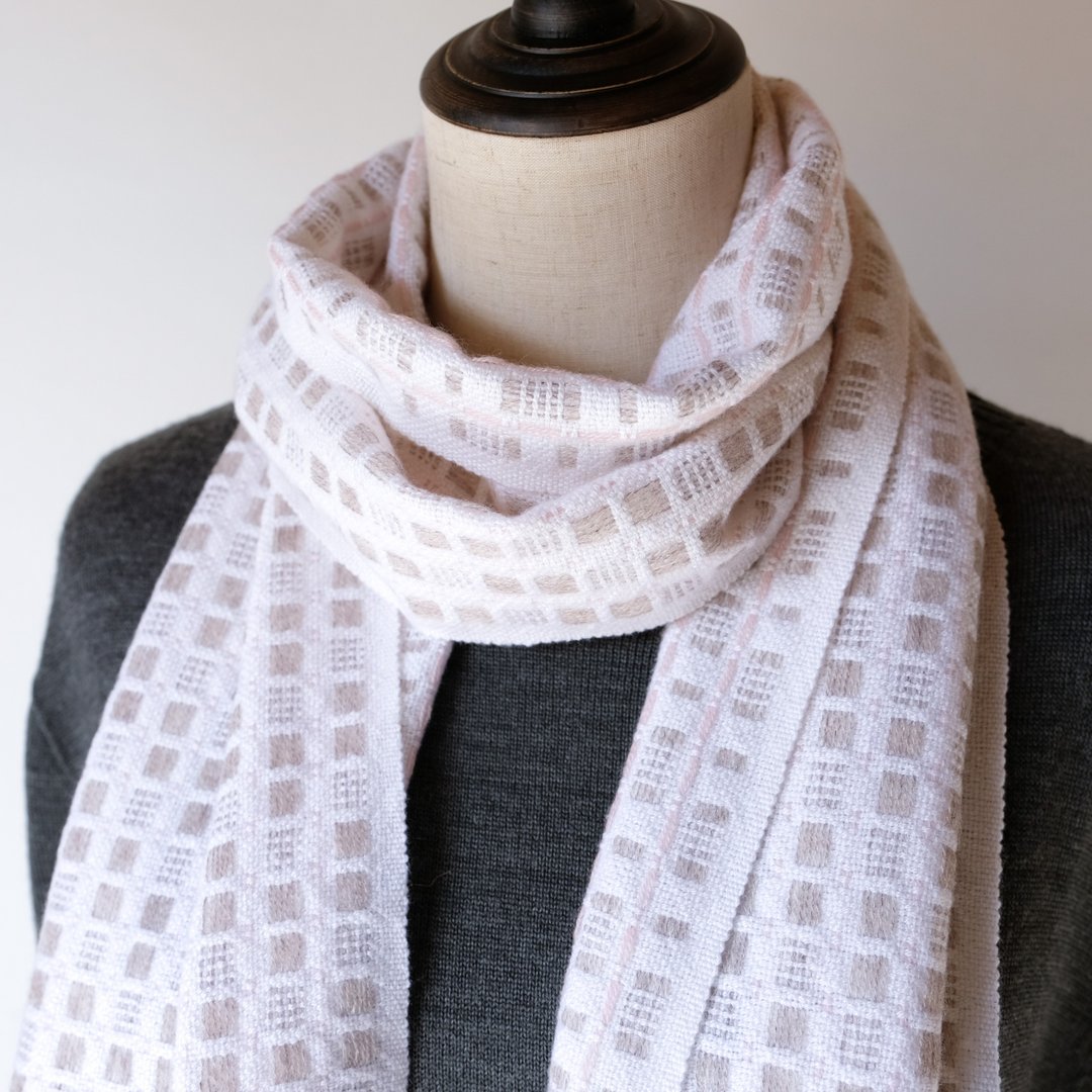 Cashmere 100% 喀什米尔手工编织围巾【玲华01】 - 围巾/披肩 - 其他材质 白色