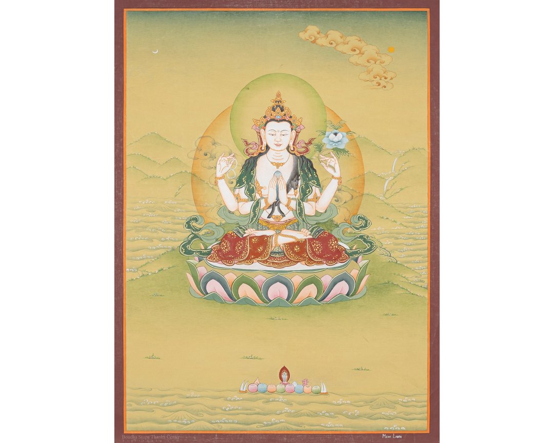 西藏唐卡画布上的四臂观音佛像家居祝福 - 墙贴/壁贴 - 其他材质 多色