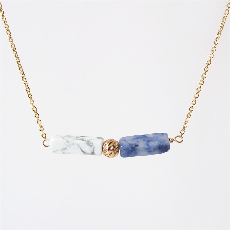 极简方柱・白松石蓝纹石・14K包金珠 • 镀金项链 (45cm / 18寸) - 颈链 - 宝石 蓝色