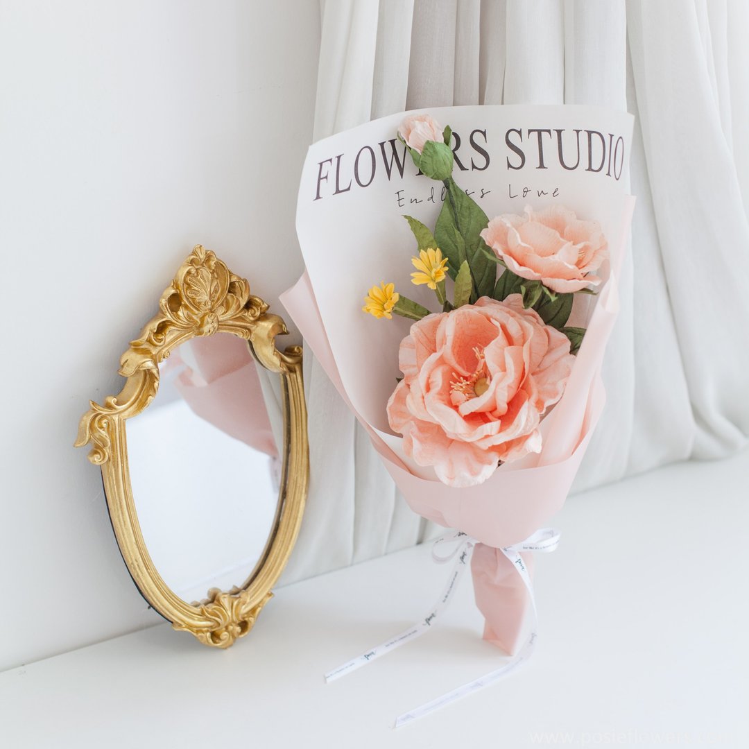 Paper Single Coral Caroline Rose  mini Bouquet | Aroma Handmade Gift - 香薰/精油/线香 - 纸 橘色