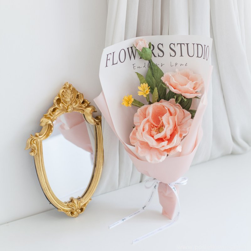 Paper Single Coral Caroline Rose  mini Bouquet | Aroma Handmade Gift - 香薰/精油/线香 - 纸 橘色