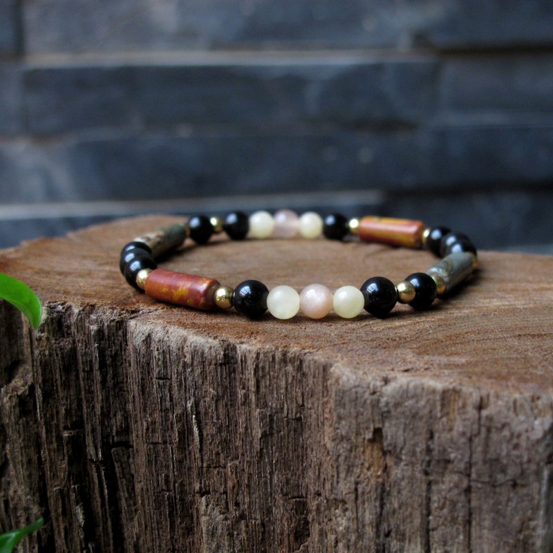 避邪保平安 ∣ 毕卡索石 黑曜石 太阳石 天然石手链 - 手链/手环 - 半宝石 红色