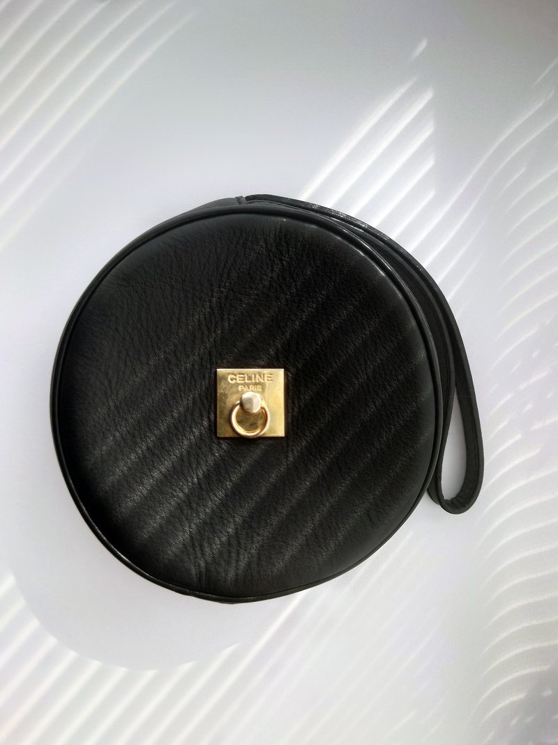 中古包 CELINE 稀有圆饼包黑金马蹄圆扣手拿包手拎包手提包手袋 - 手提包/手提袋 - 真皮 黑色