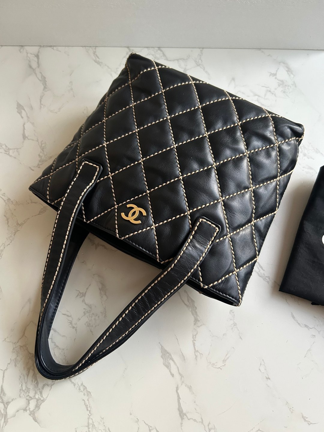 稀有中古包 Chanel Vivian 黑色皮革托特包 单肩包 侧背包 古着包 - 侧背包/斜挎包 - 真皮 黑色