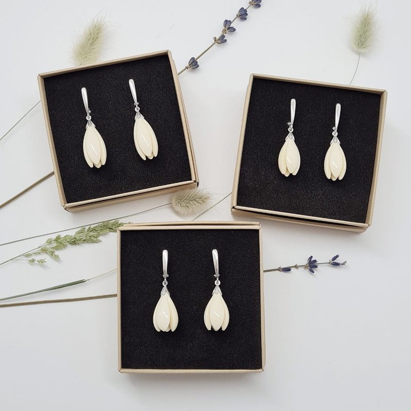 猛犸象牙花形耳环 雅库特手工珠宝 远东设计 - 耳环/耳夹 - 其他材质 