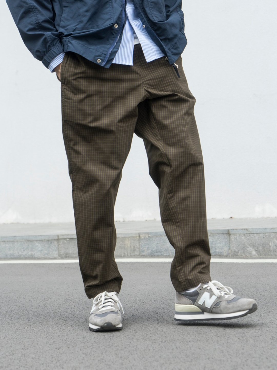 日系潮流厨师裤 微锥形绑带格子休闲长裤 CHEF PANTS - 男士长裤 - 尼龙 咖啡色