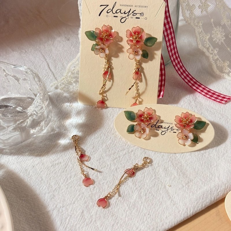 初见春芽 - 耳环 / 水晶花饰品 / 手作饰品 |【送礼 - 礼盒】 - 耳环/耳夹 - 树脂 粉红色