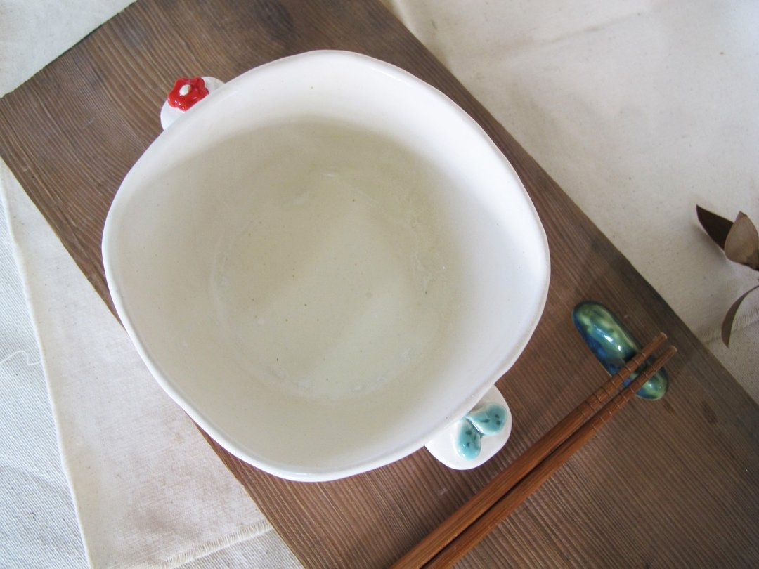 手捏方碗 立体花草把手 - 碗 - 瓷 