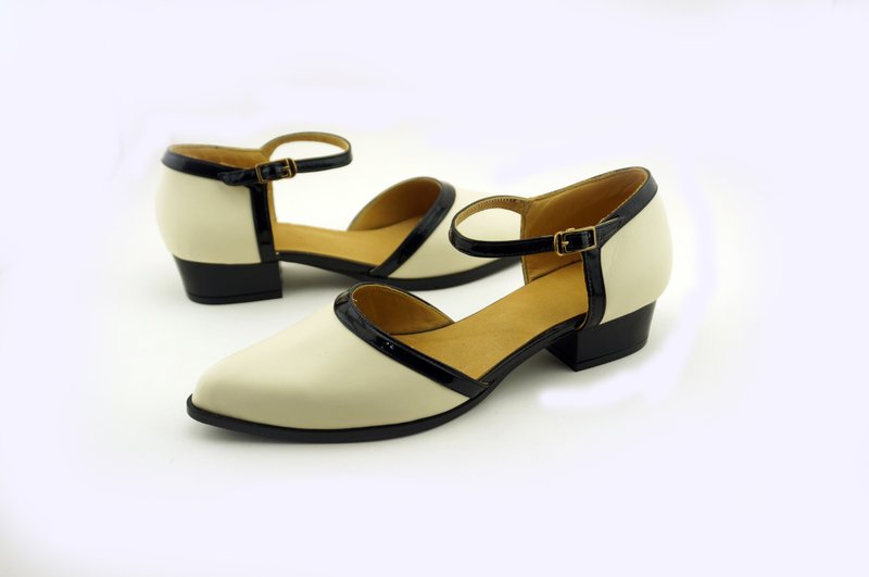 尖头粗跟中空一字扣带淑女鞋 - 其他女款皮鞋 - 真皮 多色