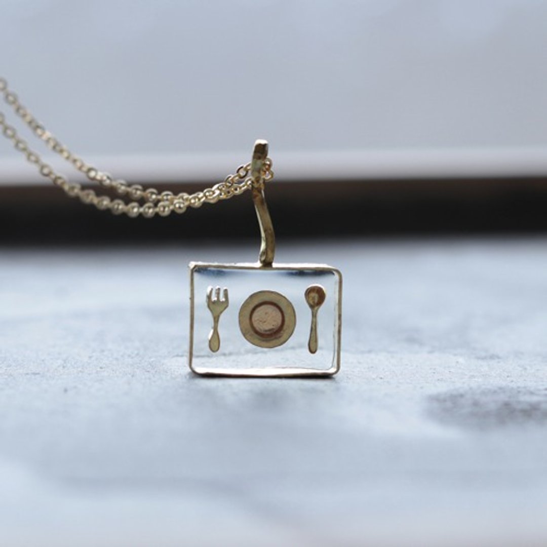 Small one plate necklace N458 - 项链 - 其他金属 透明