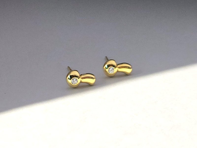 小蘑菇耳环 | 蘑菇森林系列 925 银镀黄 K 金 人工锆石 - 耳环/耳夹 - 纯银 金色