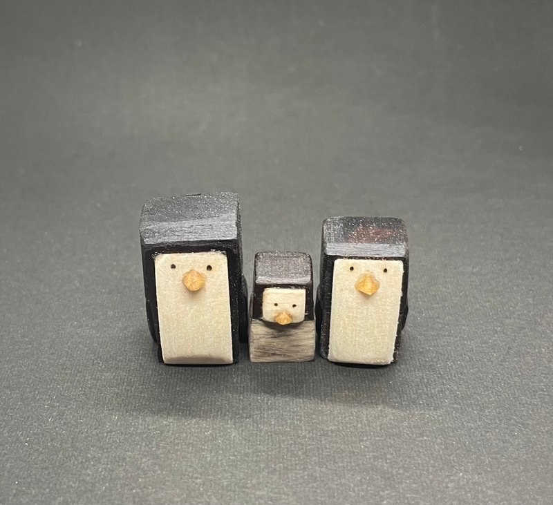 方形系列 企鹅亲子 - 摆饰 - 木头 咖啡色