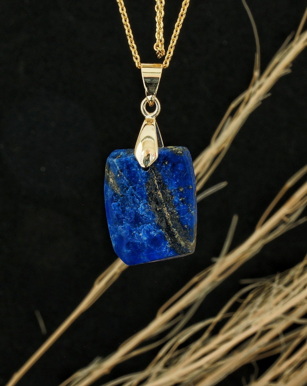 青金原石镀金颈链-10 ( Raw Lapis Necklace No.10 ) - 项链 - 半宝石 