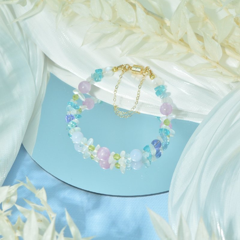 莫内的花园 - 紫锂辉 蓝纹玛瑙 丹泉石 月光石 天然石手链 - 手链/手环 - 水晶 多色