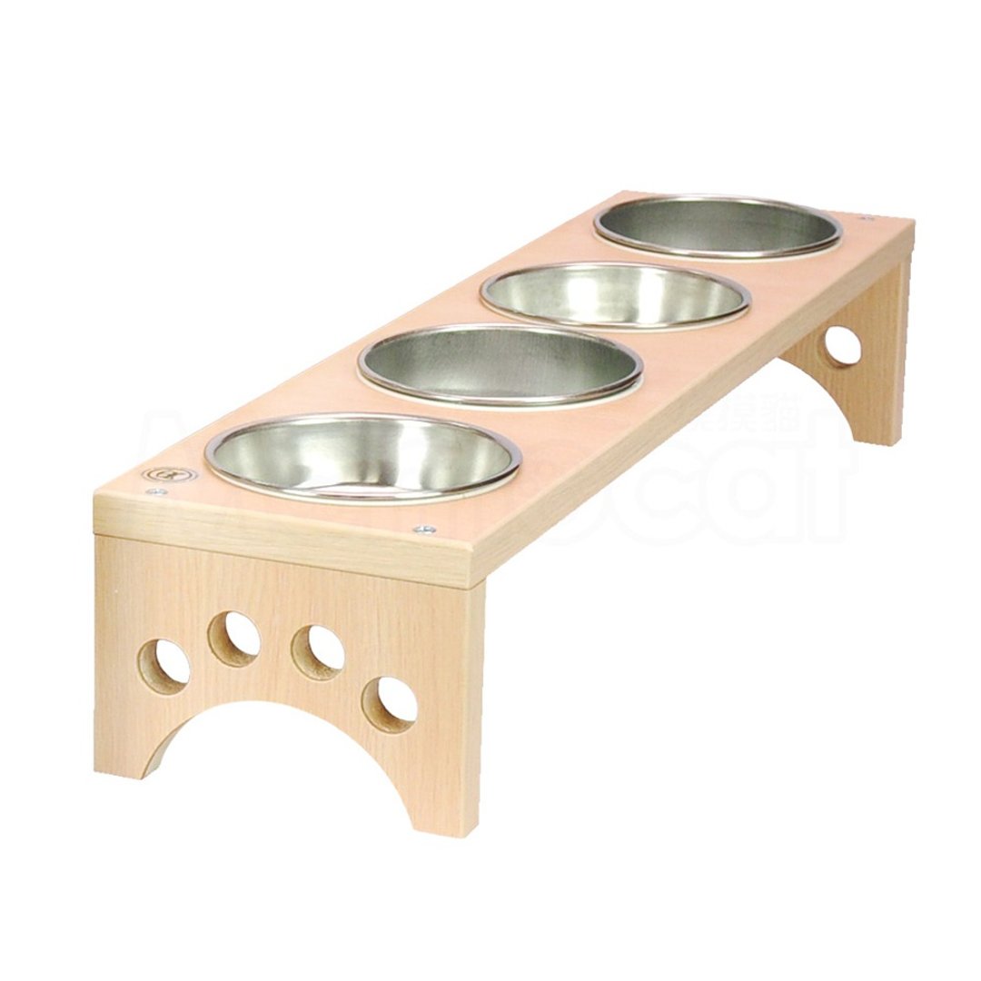 【MOMOCAT】四口小型犬猫餐桌 天然白橡色 碗架附铁碗 - 碗/碗架 - 木头 