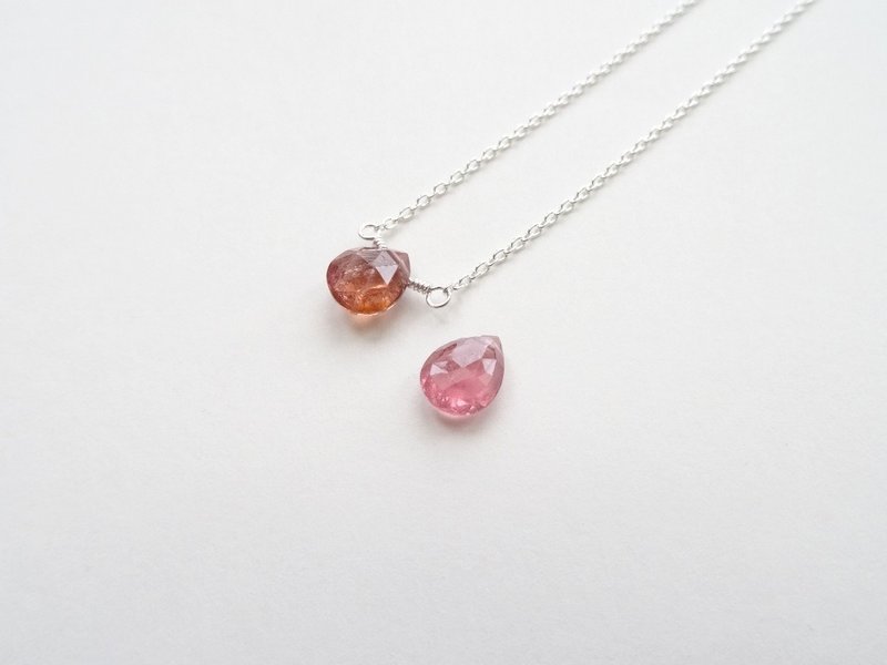 ::轻珠宝:: 单颗水滴切面 Tourmaline 碧玺纯银裸感项链 / 锁骨链 (粉红) - 项链 - 宝石 粉红色