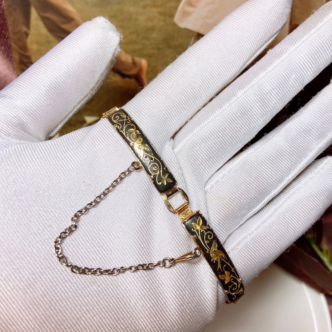 【西洋古董饰品】西班牙 大马士革24K工艺 草与花鸟 卡扣手链手环 - 手链/手环 - 24k 金 金色