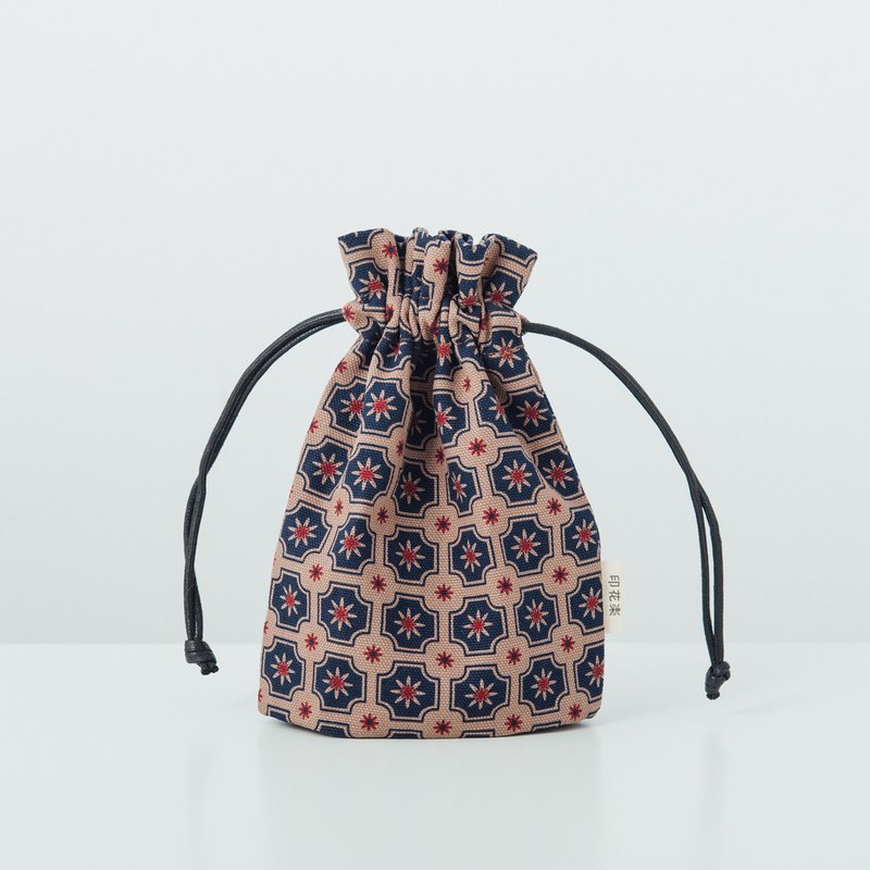 束口小物袋/老磁砖2号/古董蓝褐 - 化妆包/杂物包 - 棉．麻 多色