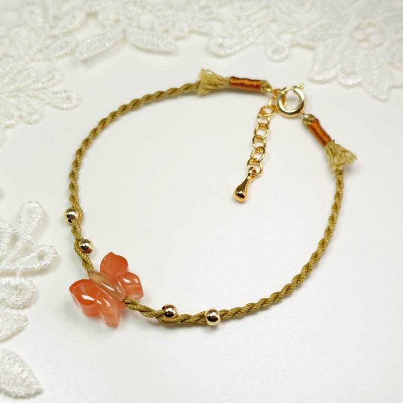 手链 红玛瑙 蝴蝶 包金 注金 蜡线 编织 手工 手作 手绳 - 手链/手环 - 宝石 