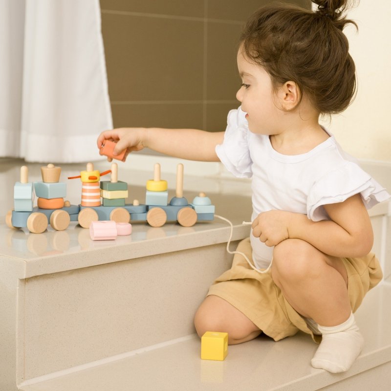 手拉车玩具 海洋手拉积木火车【幼儿学步/拖拉玩具_适合1岁以上】 - 玩具/玩偶 - 木头 多色