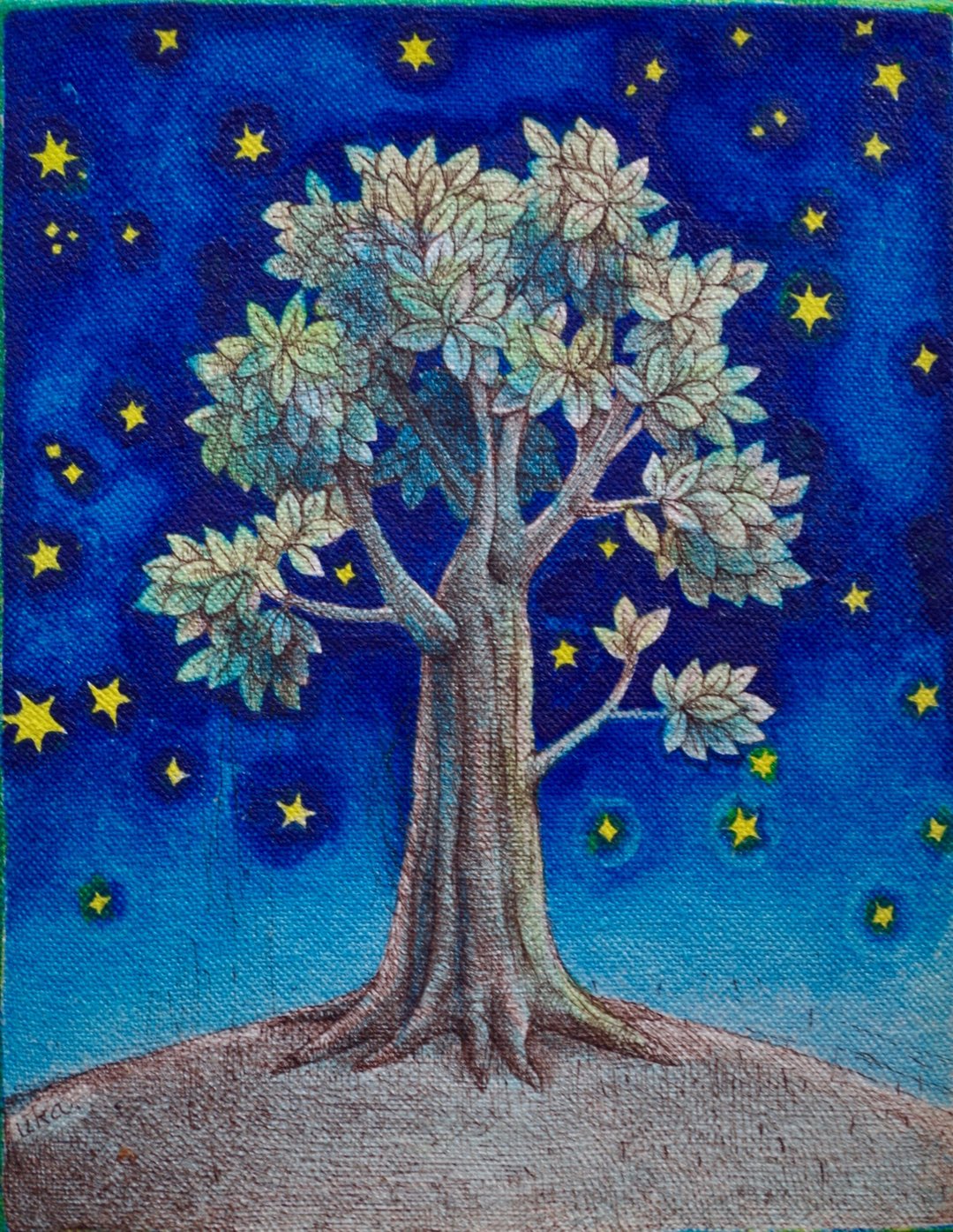 tree and stars /original painting/watercolor - 海报/装饰画/版画 - 棉．麻 蓝色