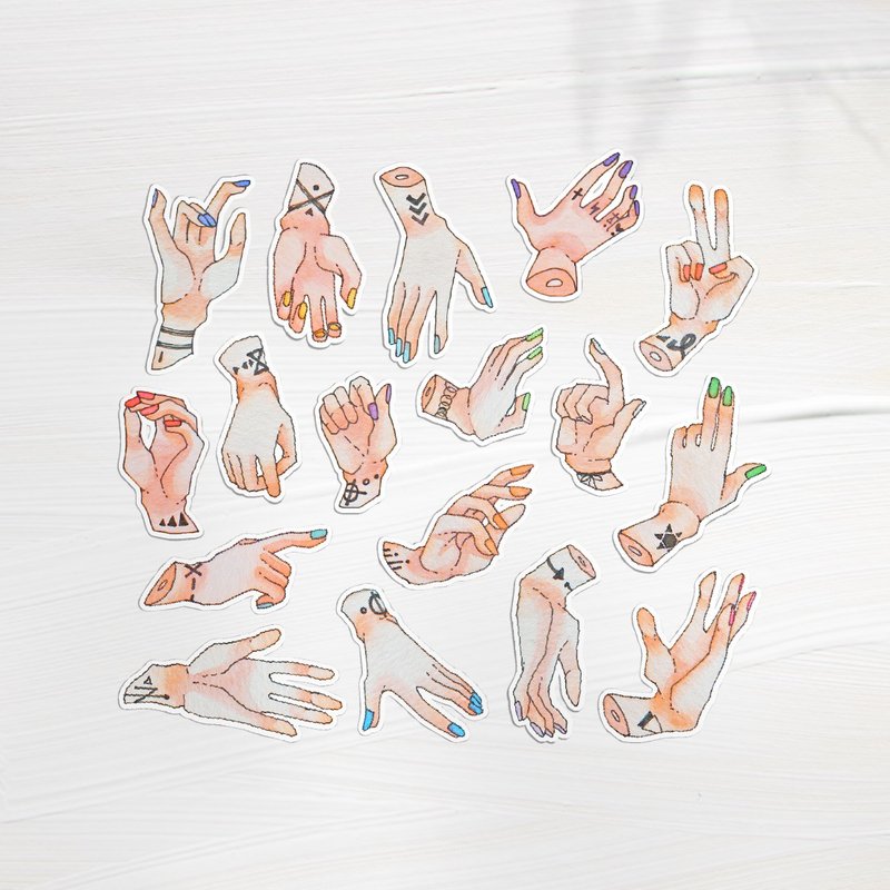 刺青手手2手绘水彩贴纸12入 - 贴纸 - 纸 白色