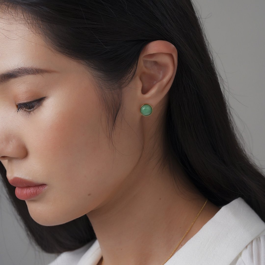 苹果绿翡翠耳环 - 天然翡翠 - 保证A玉 - 耳环/耳夹 - 玉石 绿色