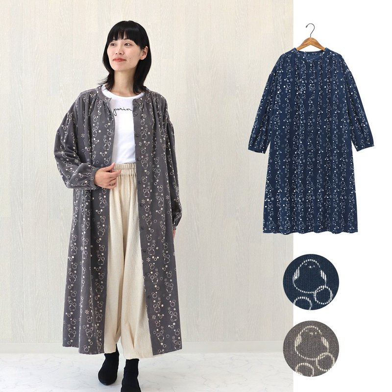 【预订】印度制 可爱长尾山雀印花芯绒长裙 - 裙子 - 棉．麻 灰色